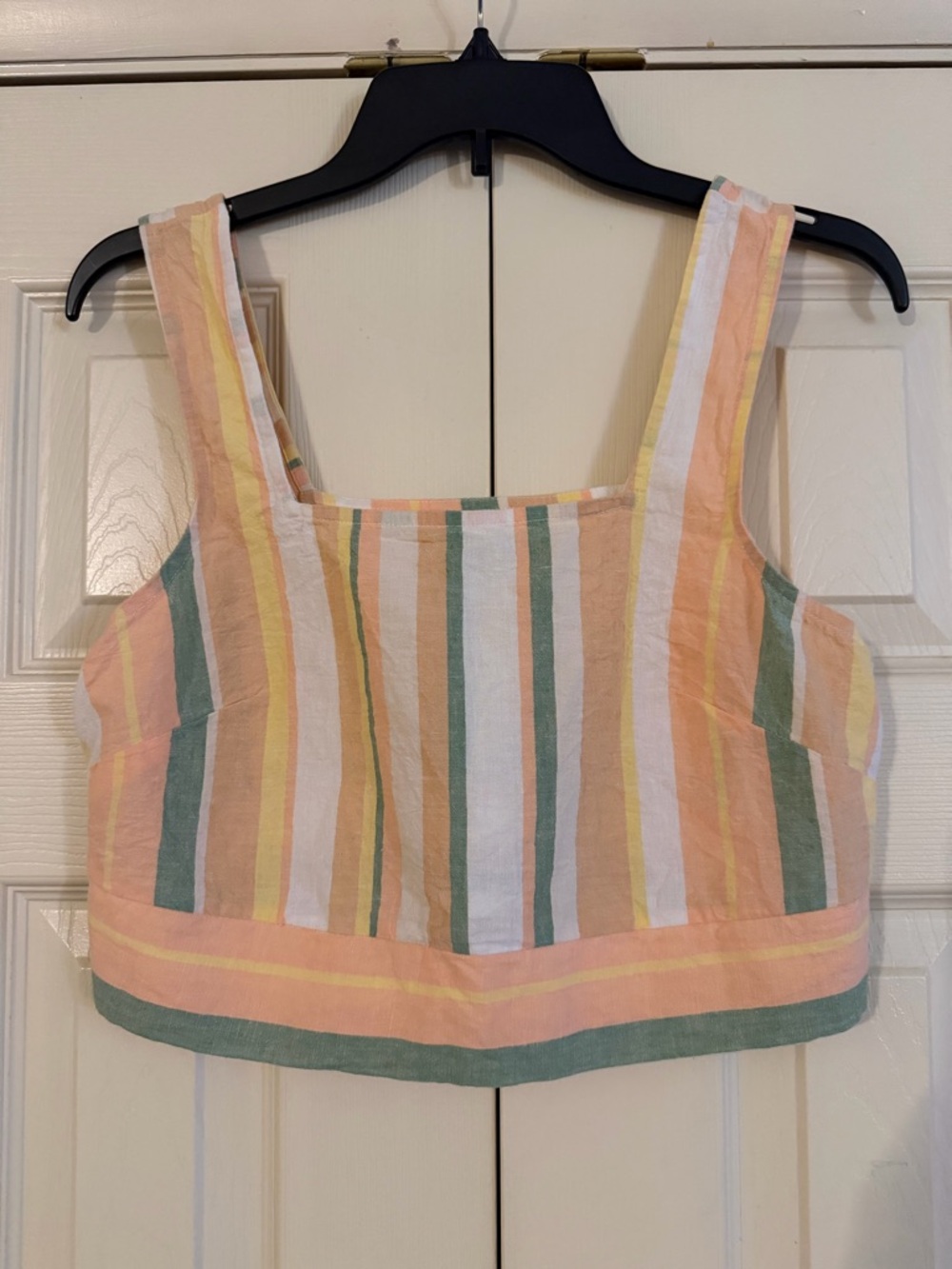 Roxy Pastel Peach, White & Green Striped Square-Neck Crop Top
